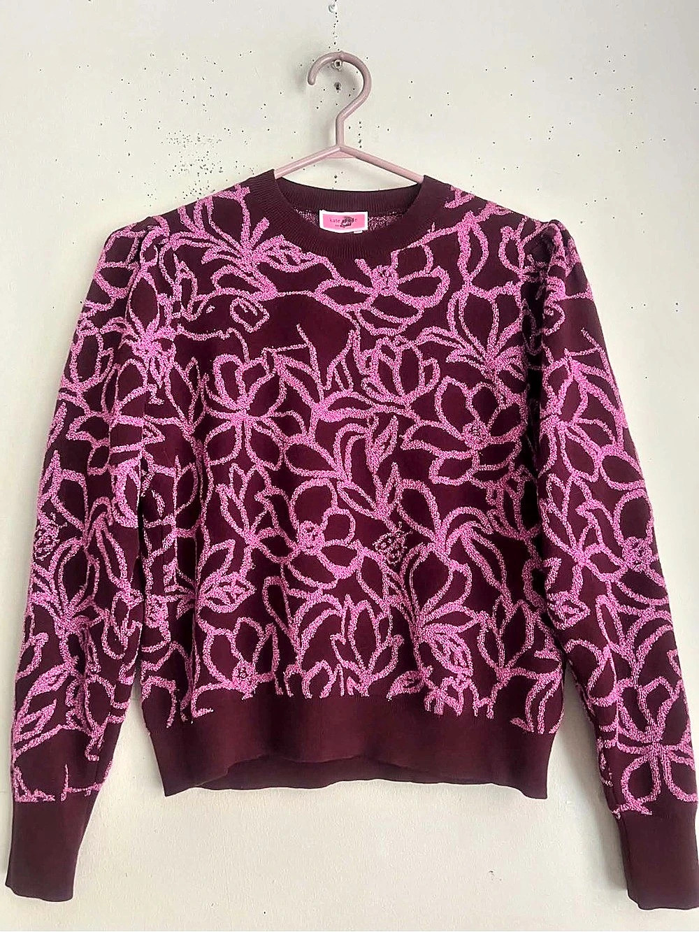 Kate Spade New York Floral Scribble Flora Metallic Sweater Jacquard Crewneck